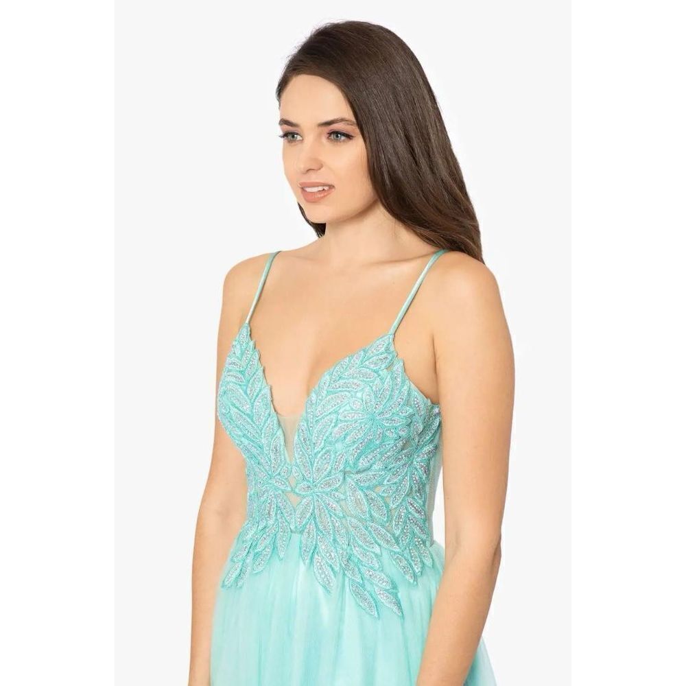 Blondie Nites by Stacy Women's Embellished Maxi Evening Dress Green‎ Size 1 NWT